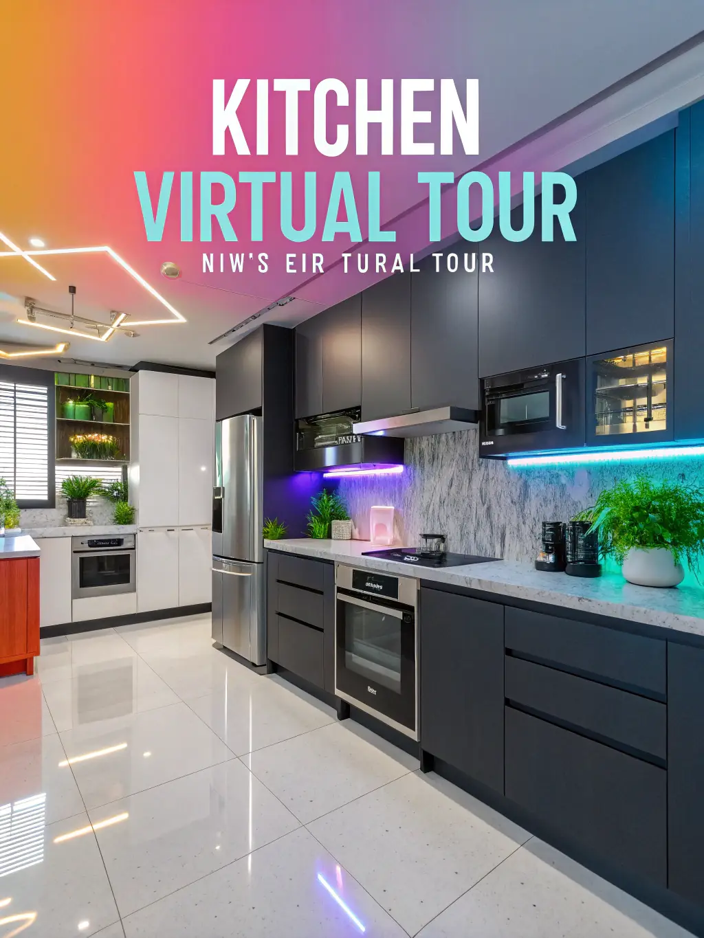 A contemporary kitchen with bold, colorful cabinet doors and unique hardware, highlighting a personalized and creative design. The kitchen features open shelving and artistic accents.